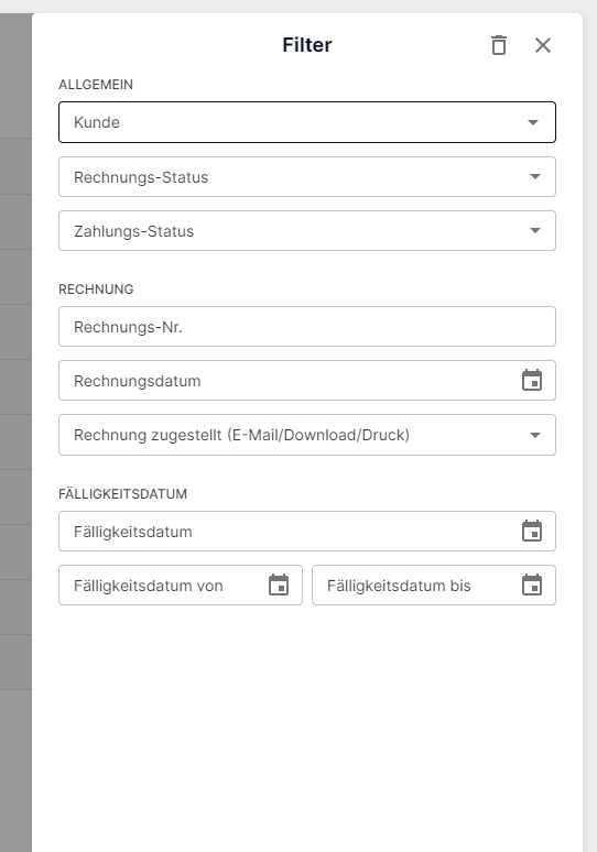 Rechnungsfilter in debtory